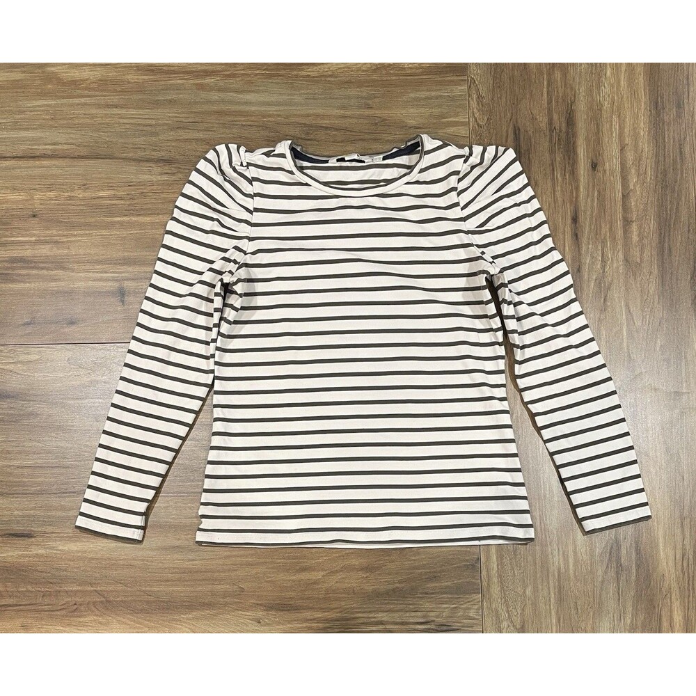Boden Womens Long Sleeve Striped Cotton Tee Basic Shirt Tan Olive Green Sz US 6